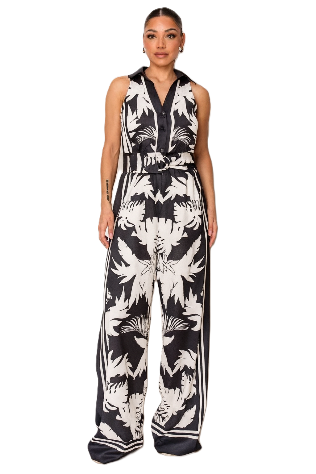 🖤 Midnight Palms Belted Jumpsuit