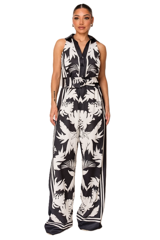 🖤 Midnight Palms Belted Jumpsuit