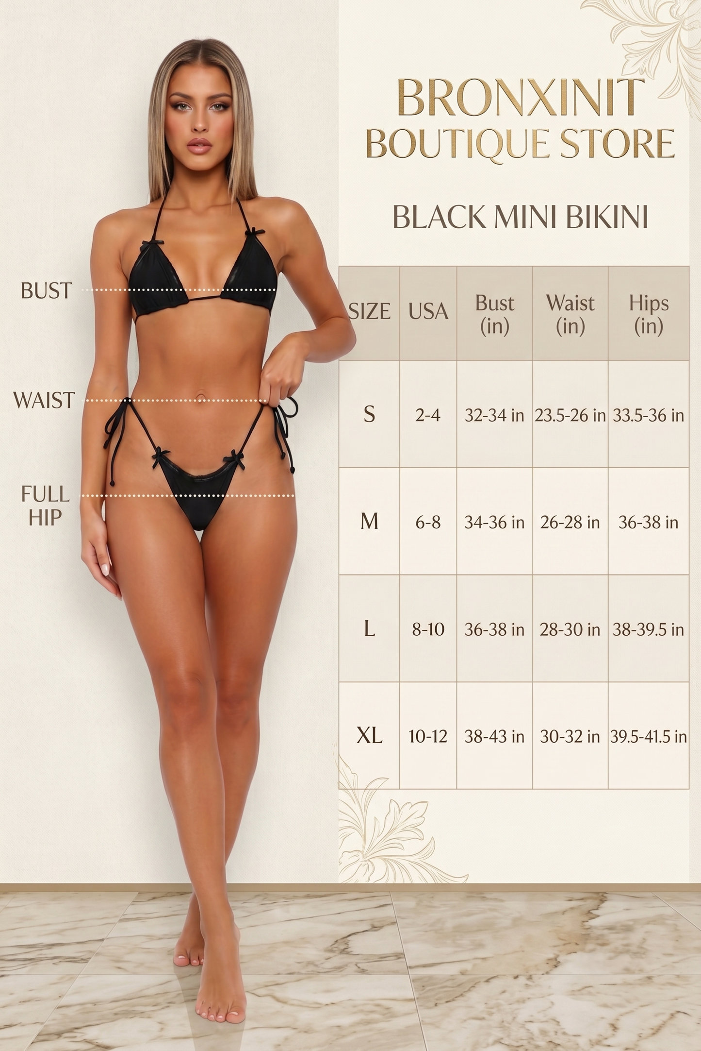 Bronxinit Boutique Black Mini Bikini Set – Adjustable String Triangle Bikini