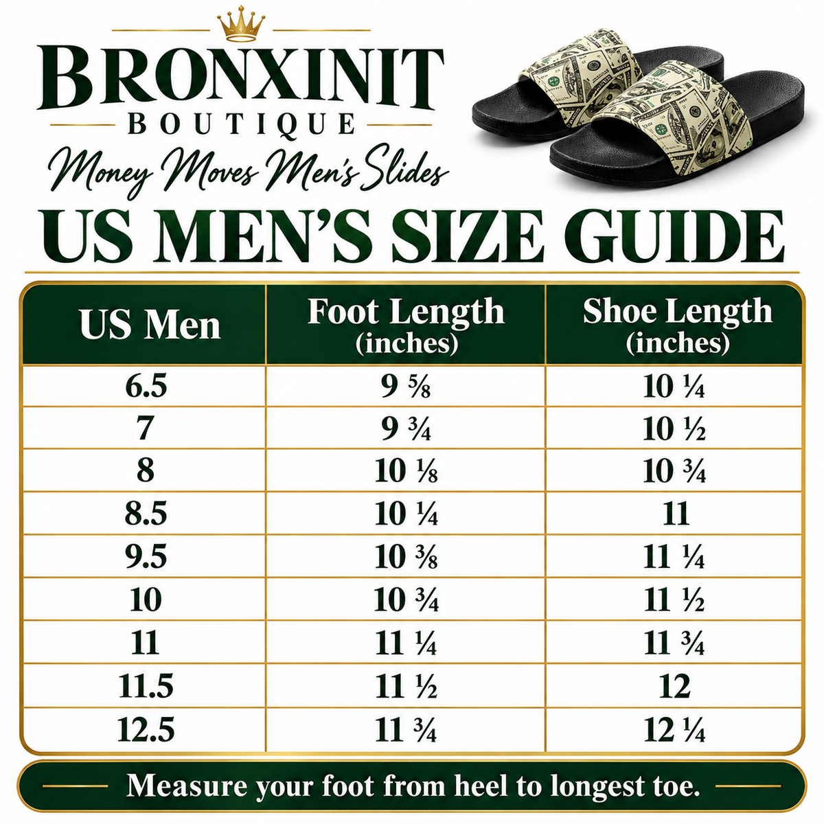 Bronxinit Money Moves Men’s Slide Sandals – Dollar Bill Print