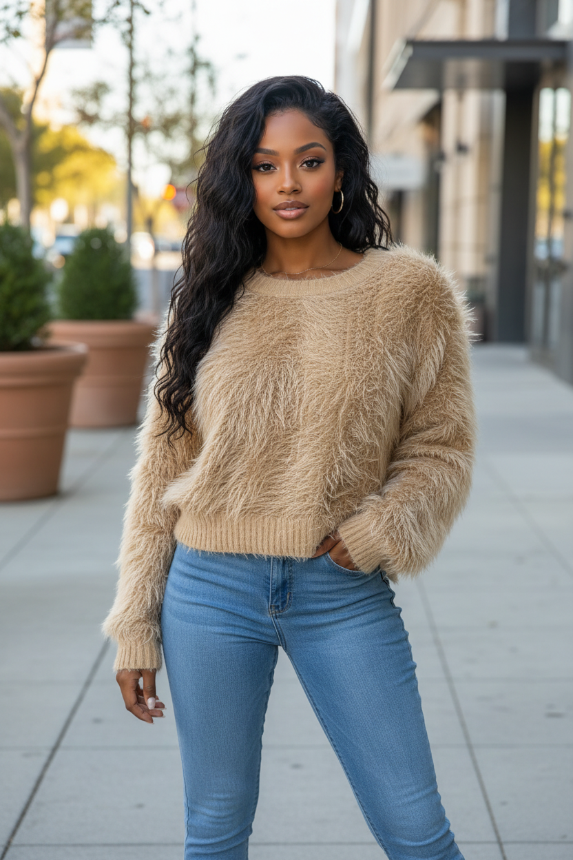 Bronxinit Cloud Luxe Fuzzy Sweater | Women’s Ultra-Soft Eyelash Knit Pullover