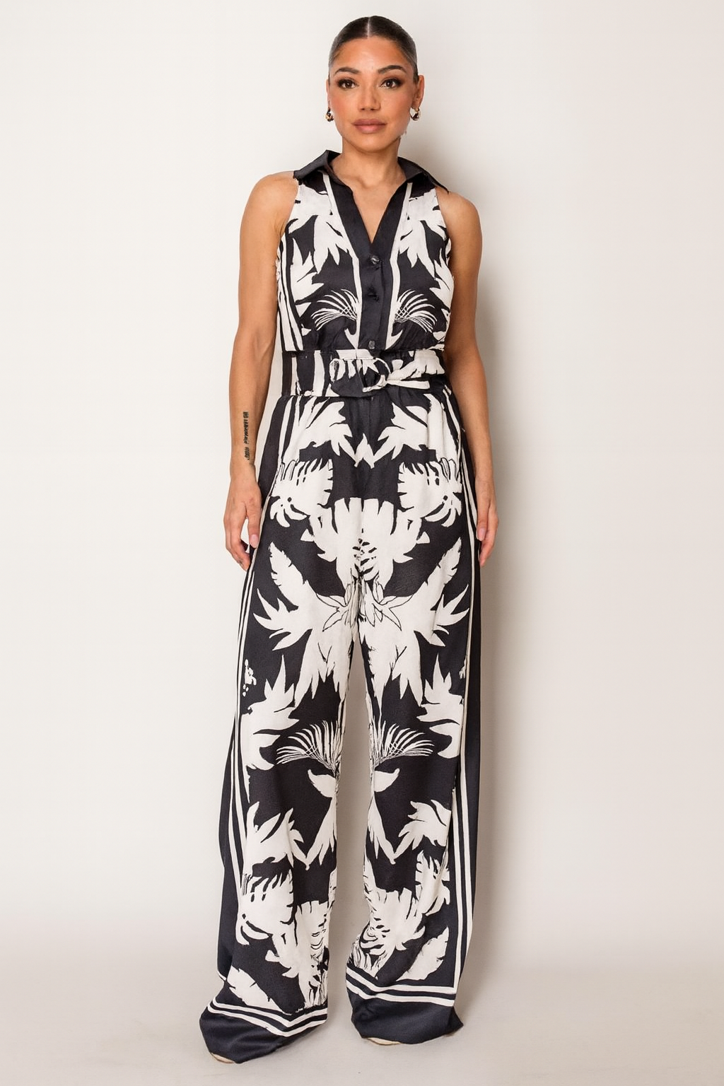 🖤 Midnight Palms Belted Jumpsuit