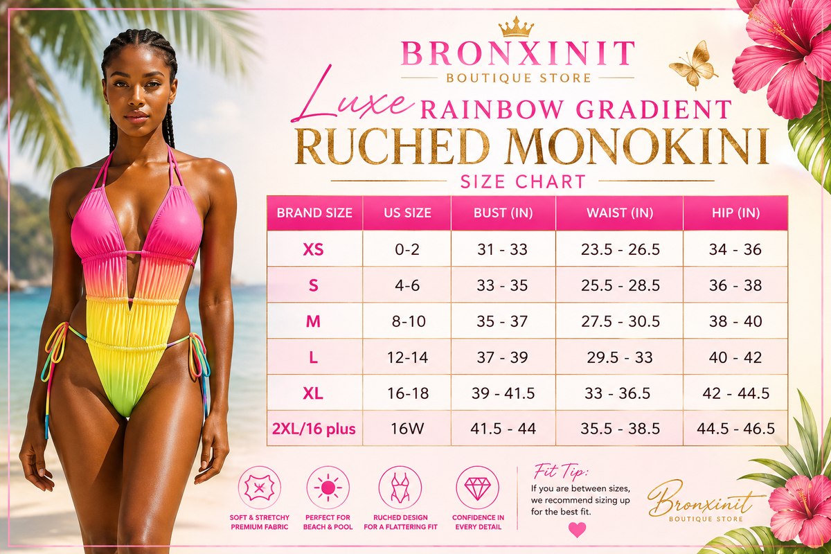 Bronxinit Luxe Rainbow Gradient Ruched Monokini – High-Cut One-Piece Swimsuit