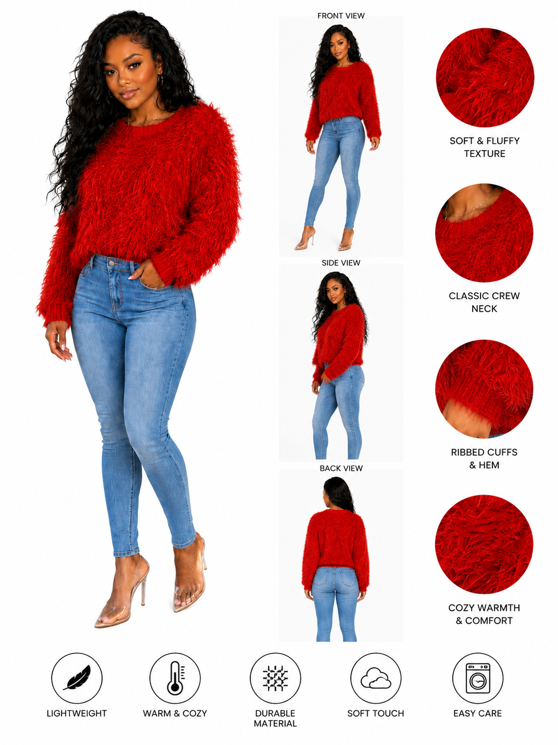 Bronxinit Cloud Luxe Fuzzy Sweater | Women’s Ultra-Soft Eyelash Knit Pullover