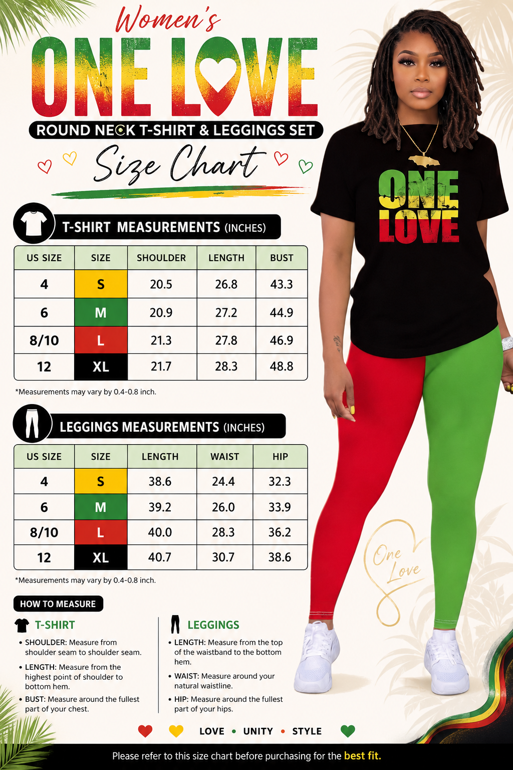 Women's One Love Round Neck T-Shirt and Leggings Set