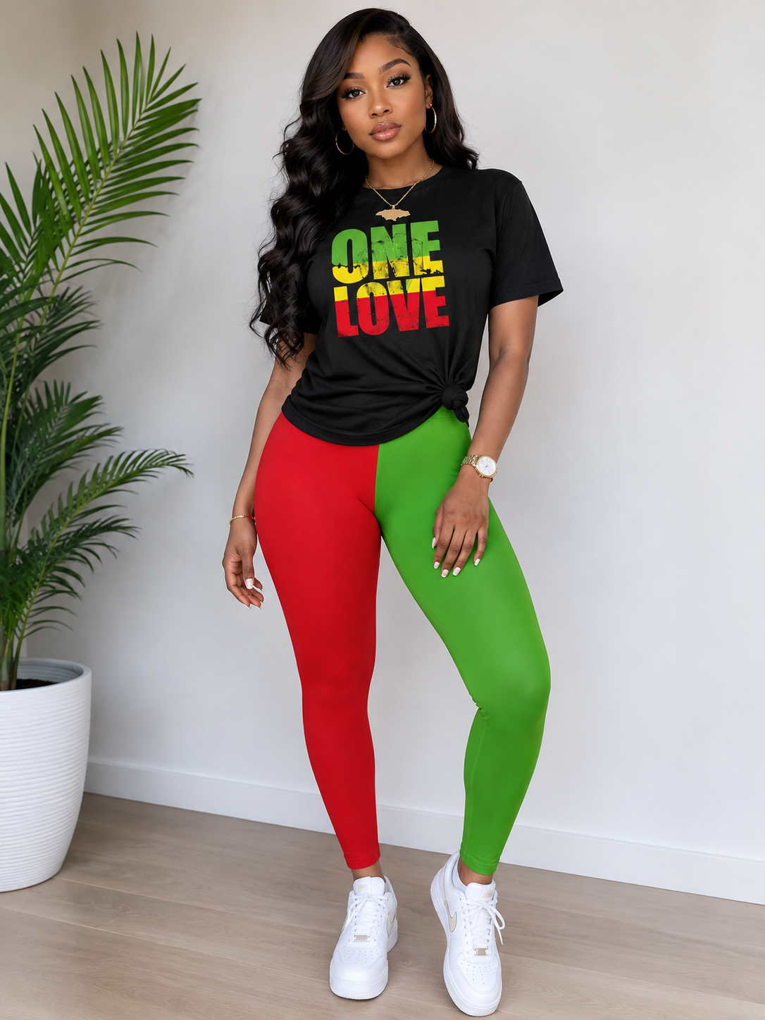 Women's One Love Round Neck T-Shirt and Leggings Set