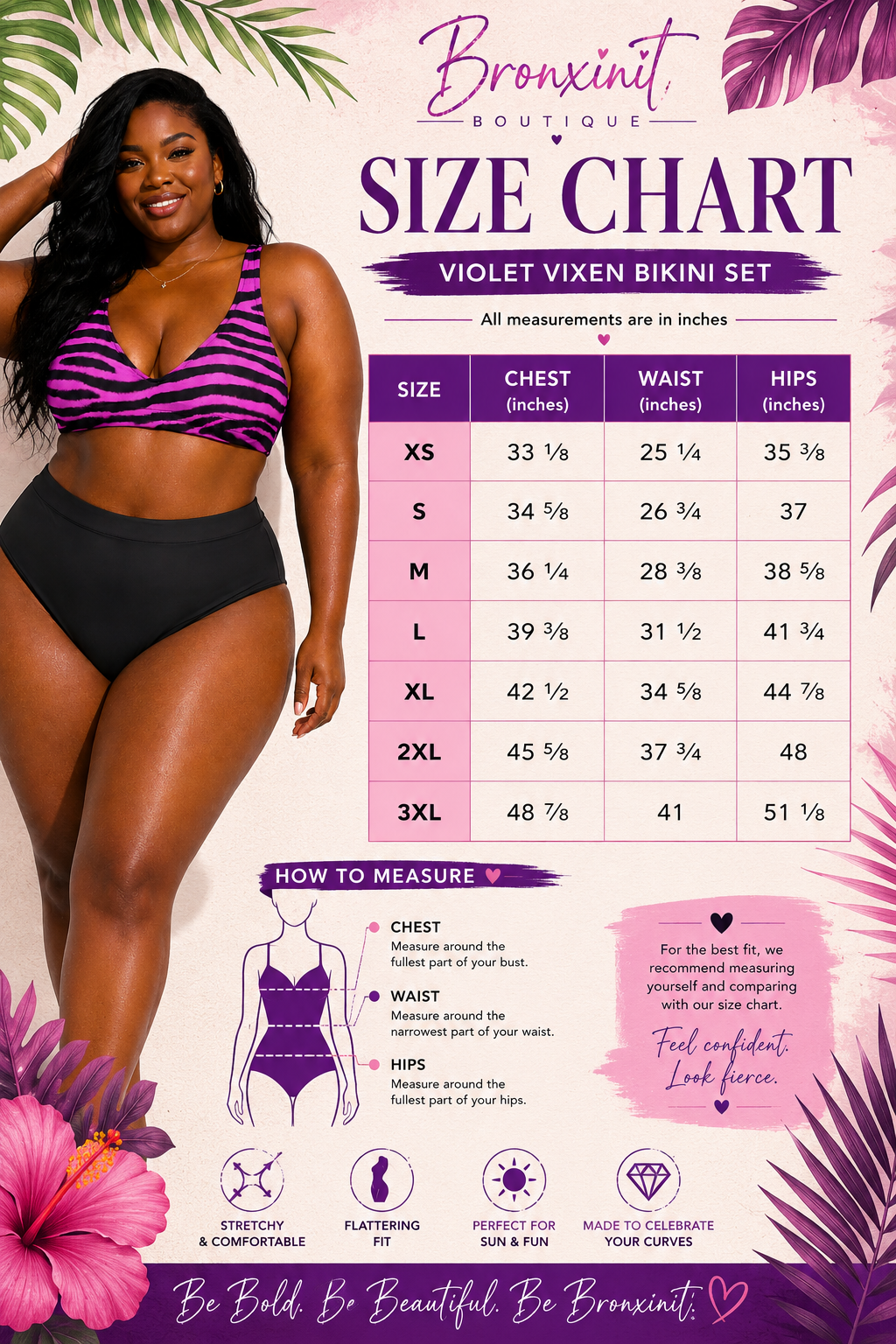 Bronxinit Violet Vixen Plus-Size Bikini Set | Purple Zebra Print High-Waisted Swimsuit for Women