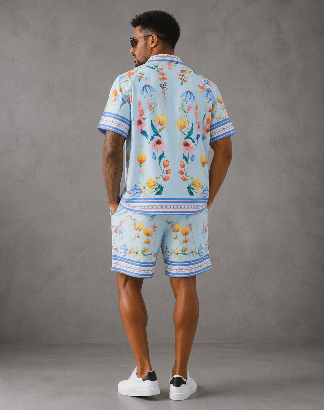 Blue Bloom Co-Ord Men Shirt and Shorts Set US Size Large