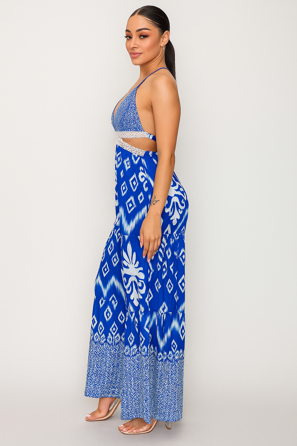 Island Sapphire Jumpsuit – Blue & White Halter Wide-Leg Resort Wear by Bronxinit Boutique