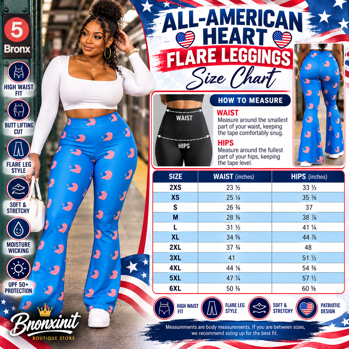 All-American Heart Flare Leggings – Red White & Blue Patriotic Women’s Pants