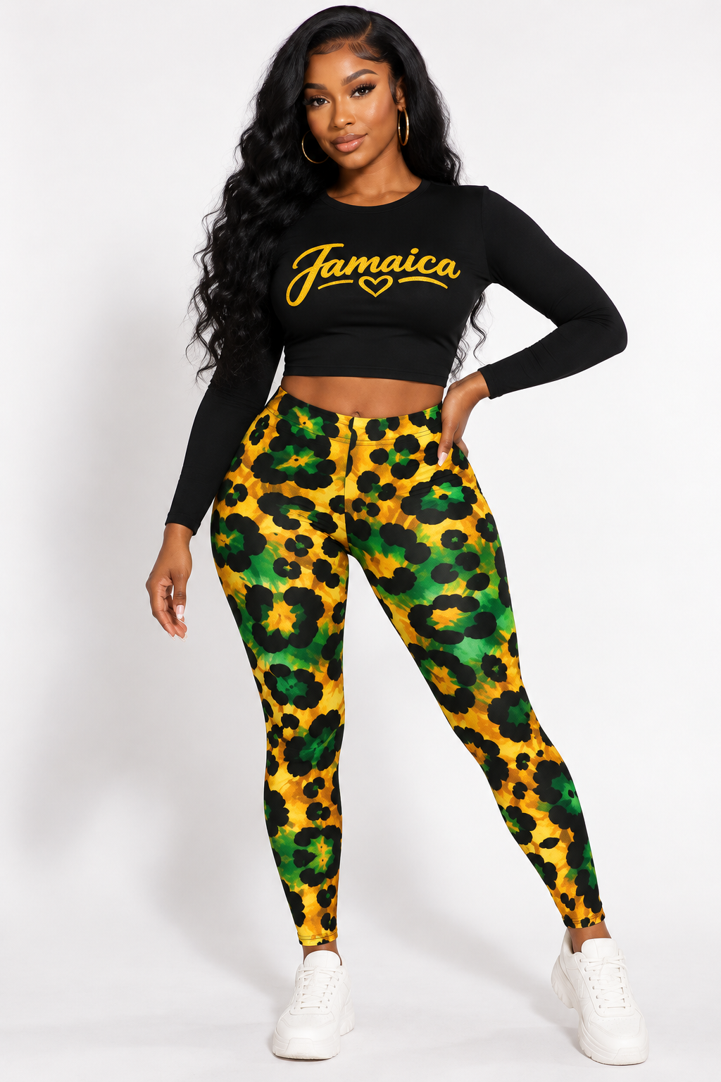 Jamaica Wild Love Long Sleeve Crop Top and Leggings
