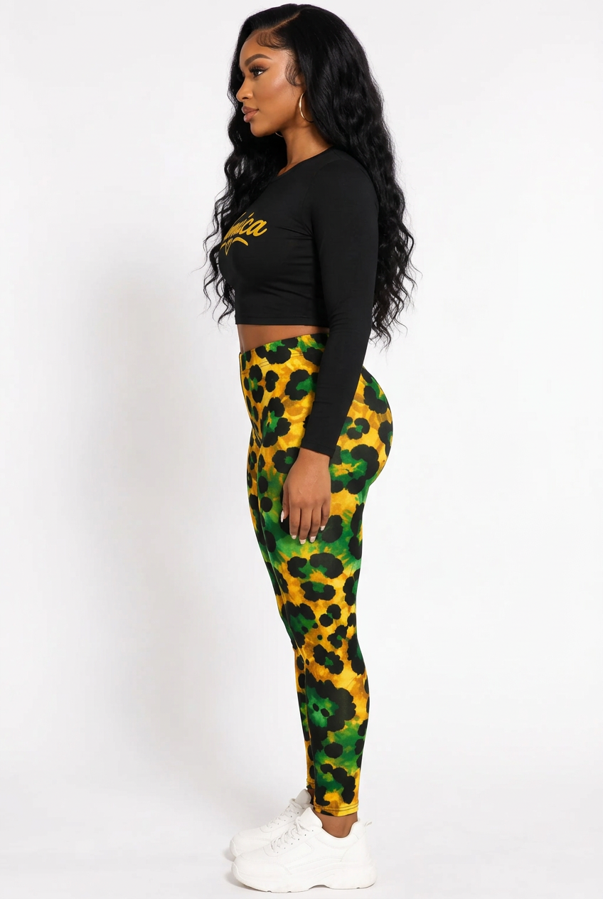 Jamaica Wild Love Long Sleeve Crop Top and Leggings