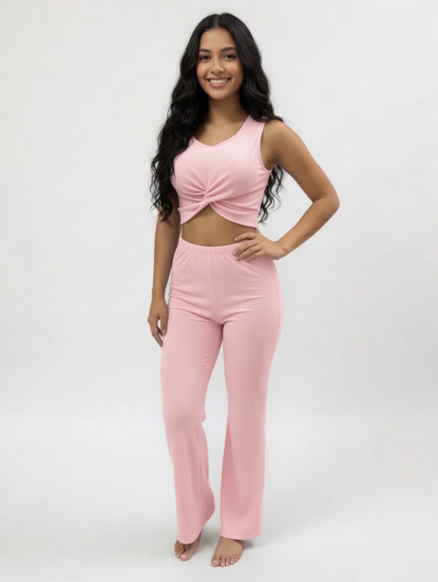 Ribbed Lounge Co-Ord Crop Top and Leggings Set