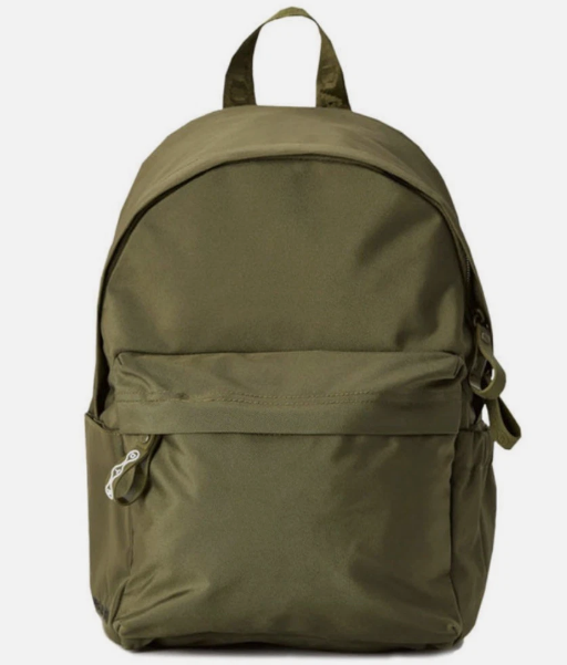 Green backpack on a white background