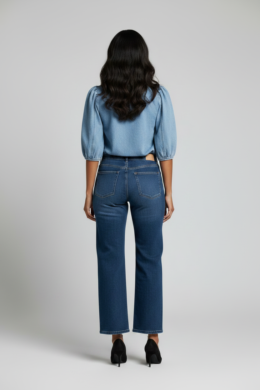 Bronxinit Denim Bow-Neck Blouse | Women’s Puff Sleeve Chambray Top