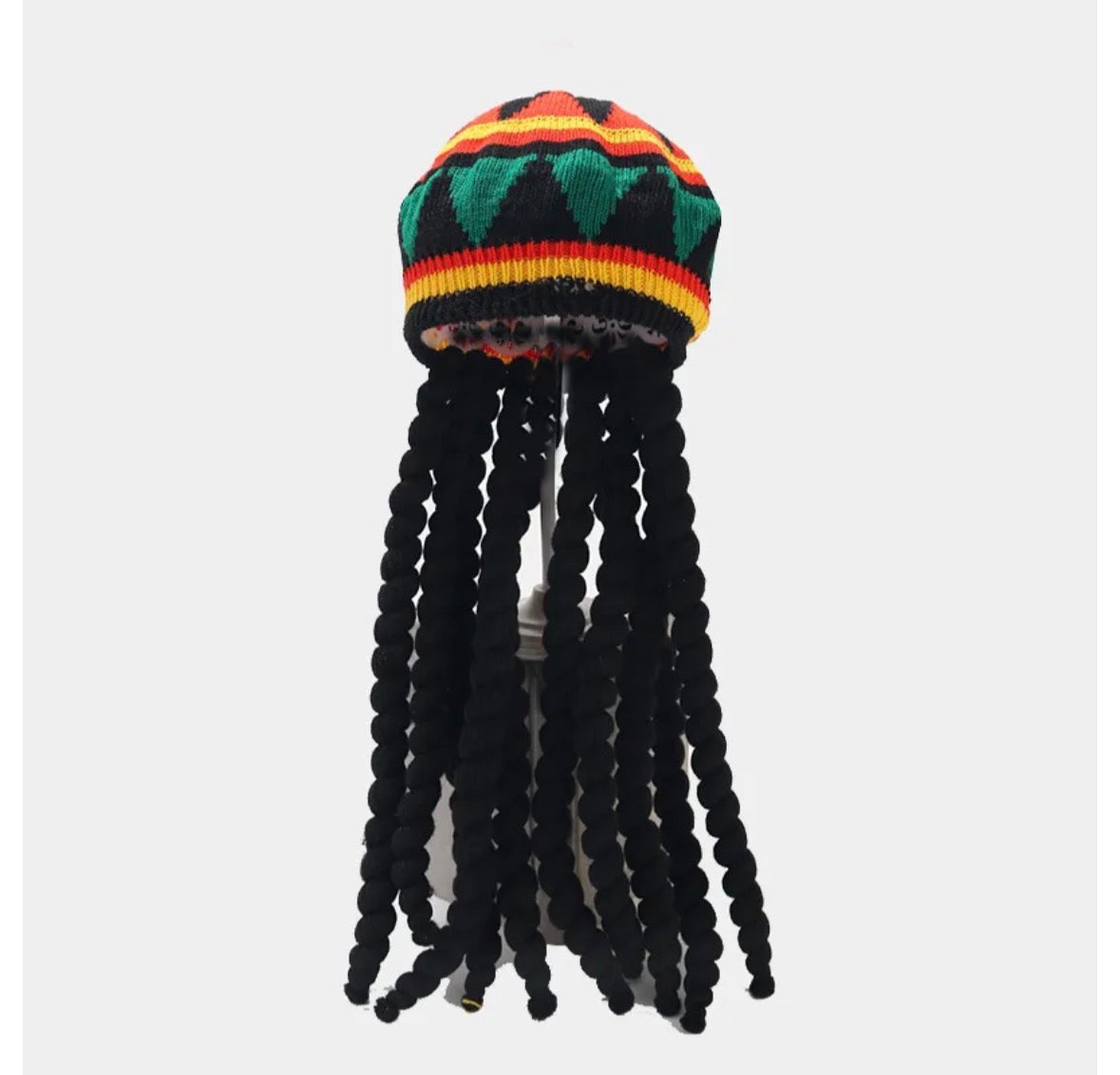 Jamaican Rasta Dreadlock Tam | Reggae Roots Knit Hat with Black Dreadlocks