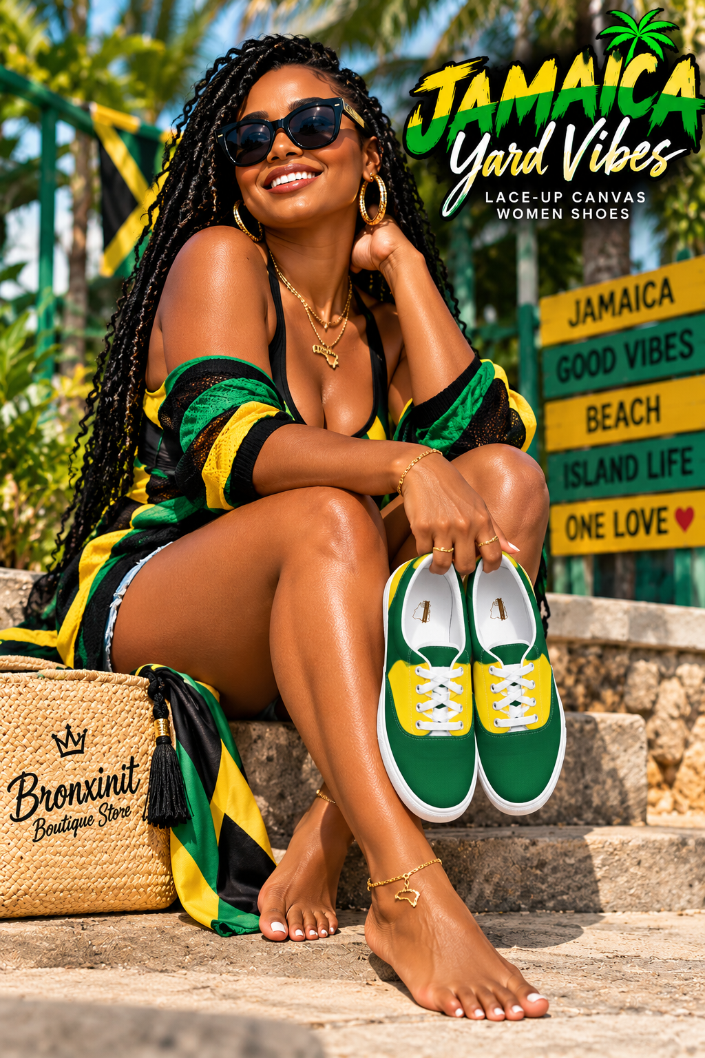 Jamaica Yard Vibes Lace-Up Canvas Women Shoes