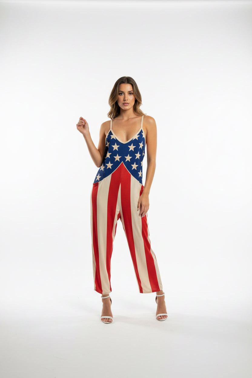 American Flag Romper Women | Patriotic Stars & Stripes 4th of July Jumpsuit