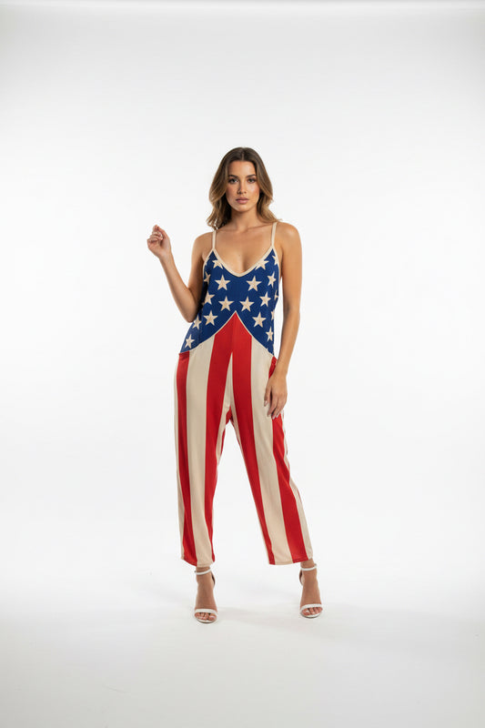 American Flag Romper Women | Patriotic Stars & Stripes 4th of July Jumpsuit