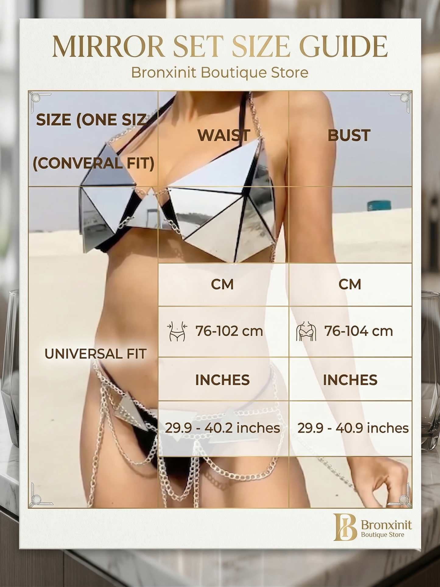 Futuristic Mirror Mirage Rave Two Piece Chain and Glass Outfit