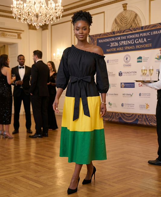 Jamaican Colors Off Shoulder Gala Dress
