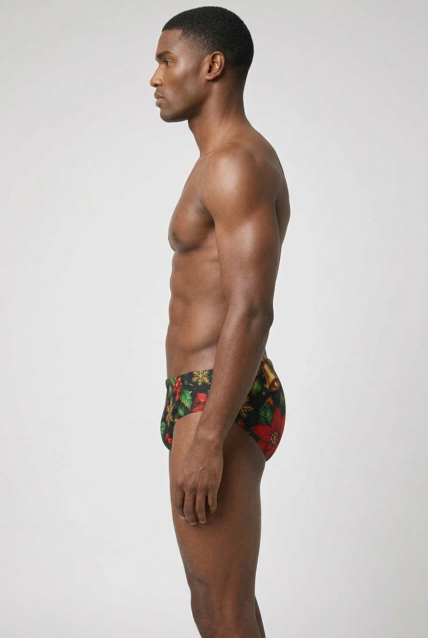 Jamaica Jingle Bells Men's Christmas Briefs – Black, Green & Gold Festive Holiday Underwear | Bronxinit Boutique