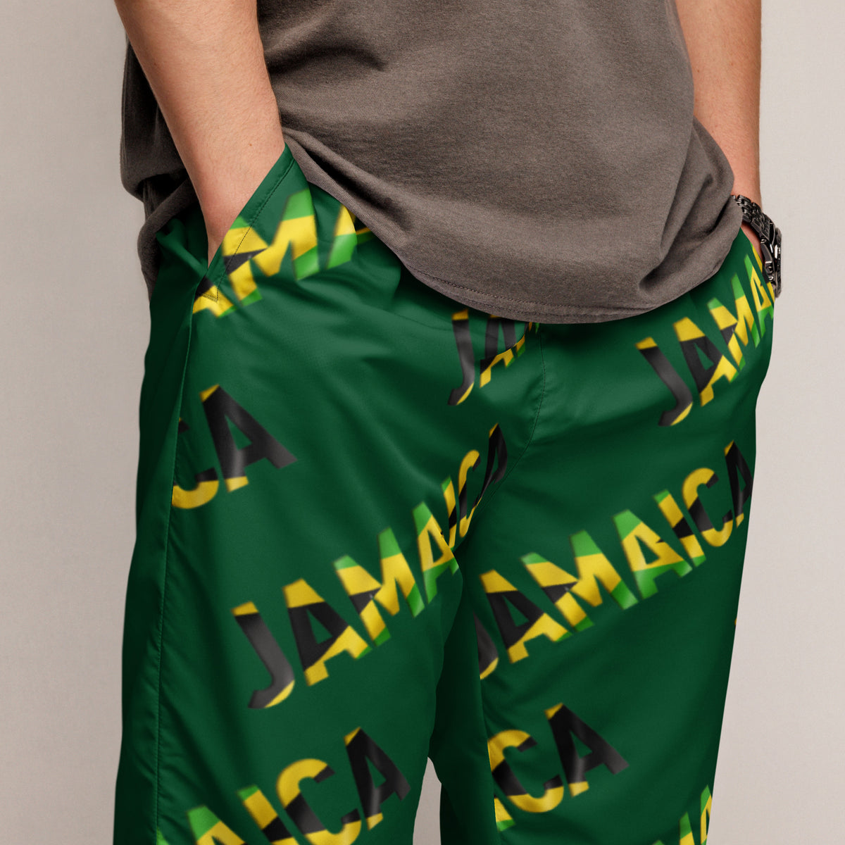 Jamaica Men’s Track Pants – Green Jamaican Print Joggers | Yardie Pride by Bronxinit