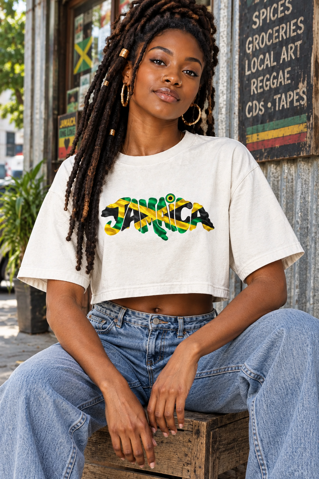 Jamaica Target Women’s Cropped Tee – Jamaican Flag Graphic Boxy Crop Top