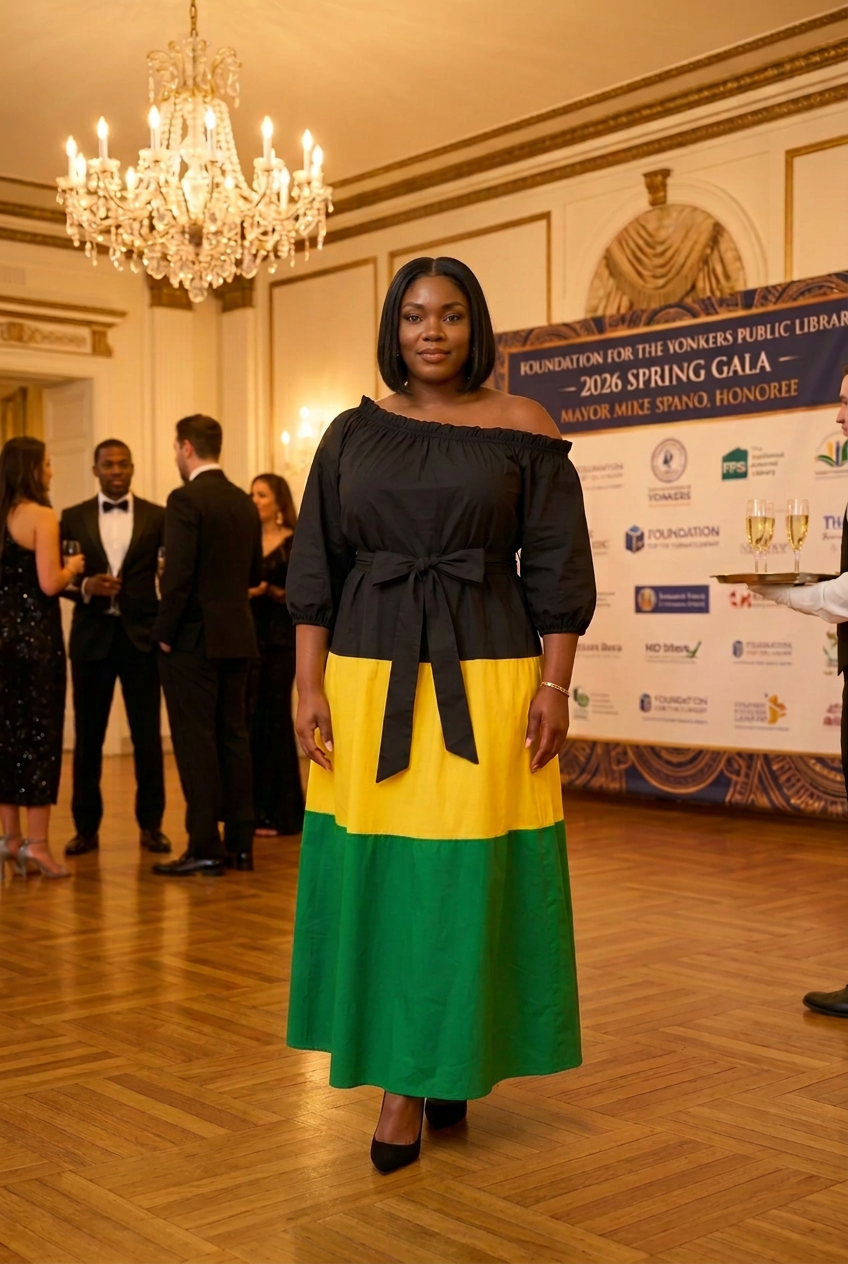 Jamaican Colors Off Shoulder Gala Dress