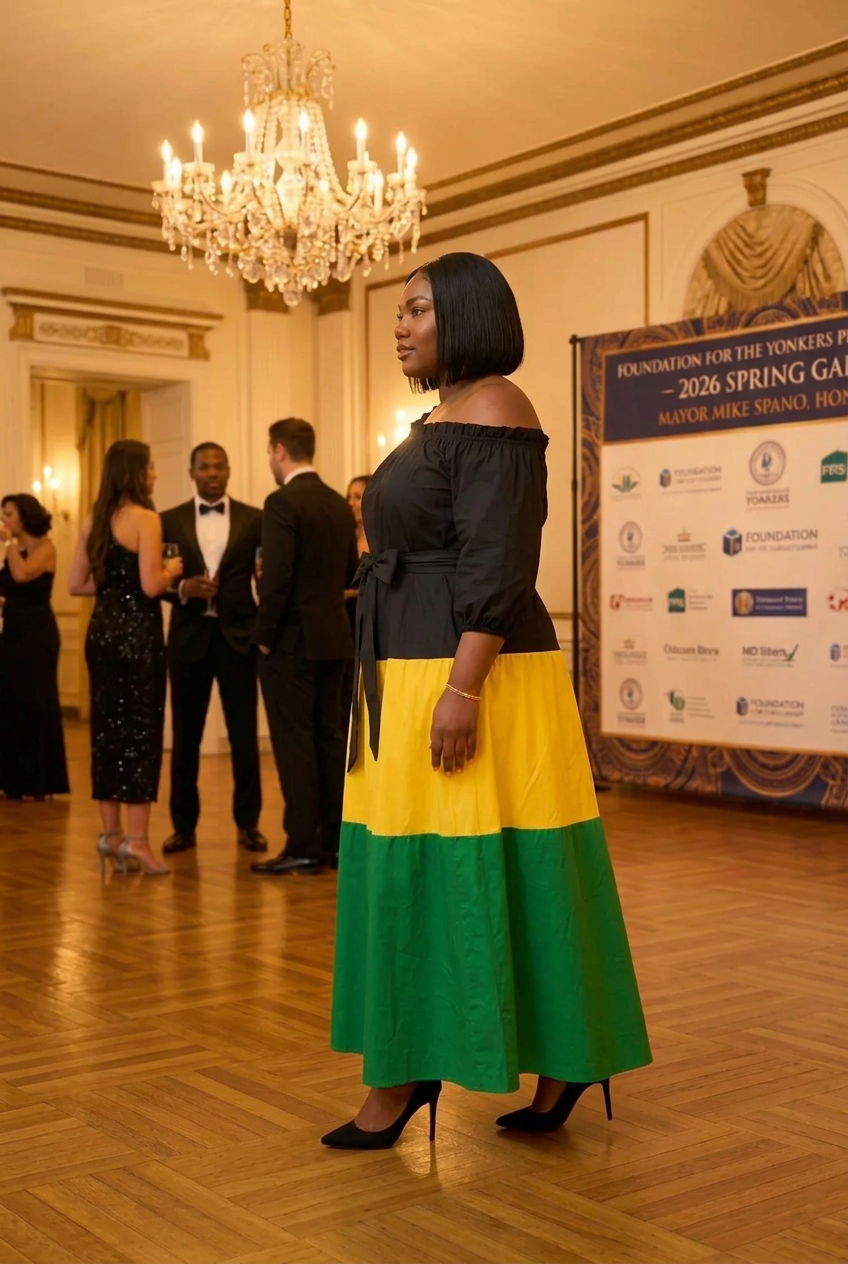 Jamaican Colors Off Shoulder Gala Dress
