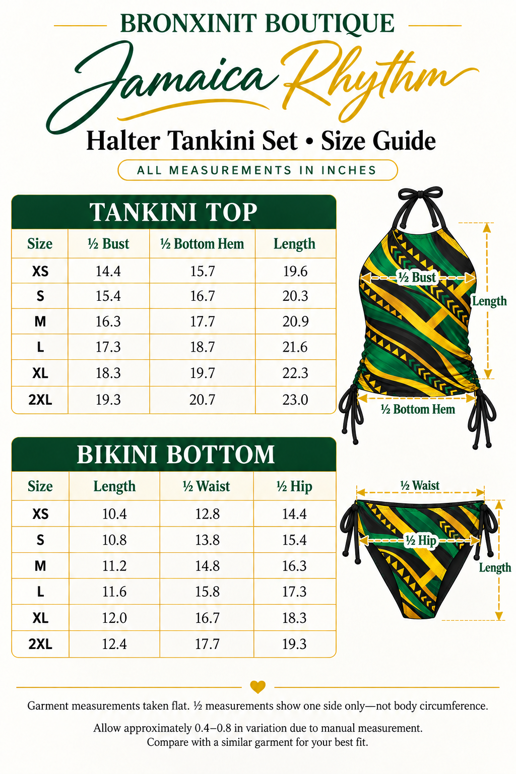 Jamaica Rhythm Halter Tankini Set – Green, Gold & Black Two-Piece Swimsuit 🇯🇲