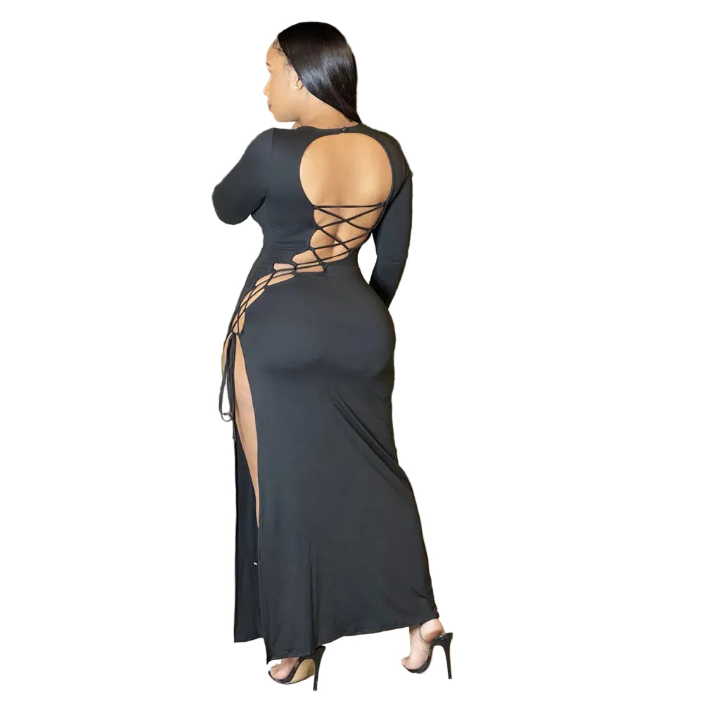 Midnight Allure Long Sleeve Sexy Black Dress for Women