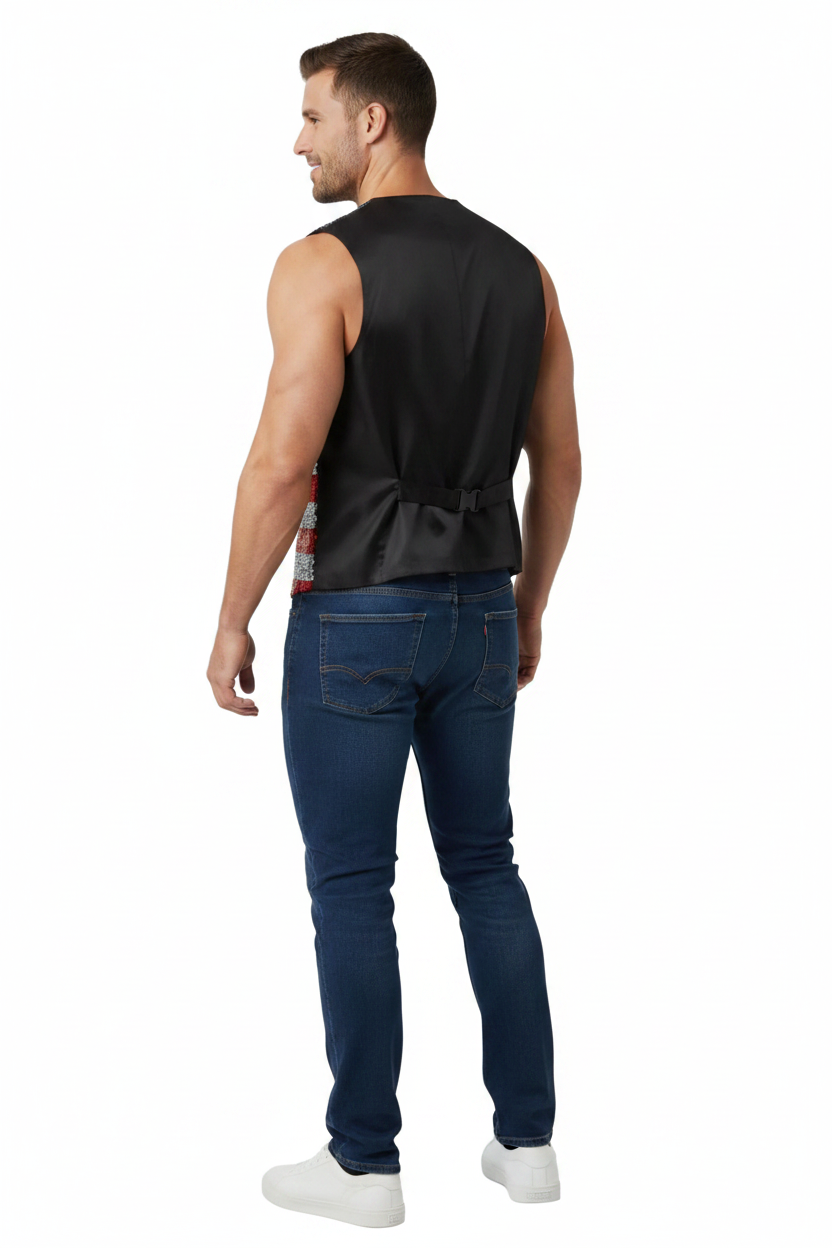 Men’s American Flag Sequin Vest – Patriotic Sparkle Vest for 4th of July & Party Wear