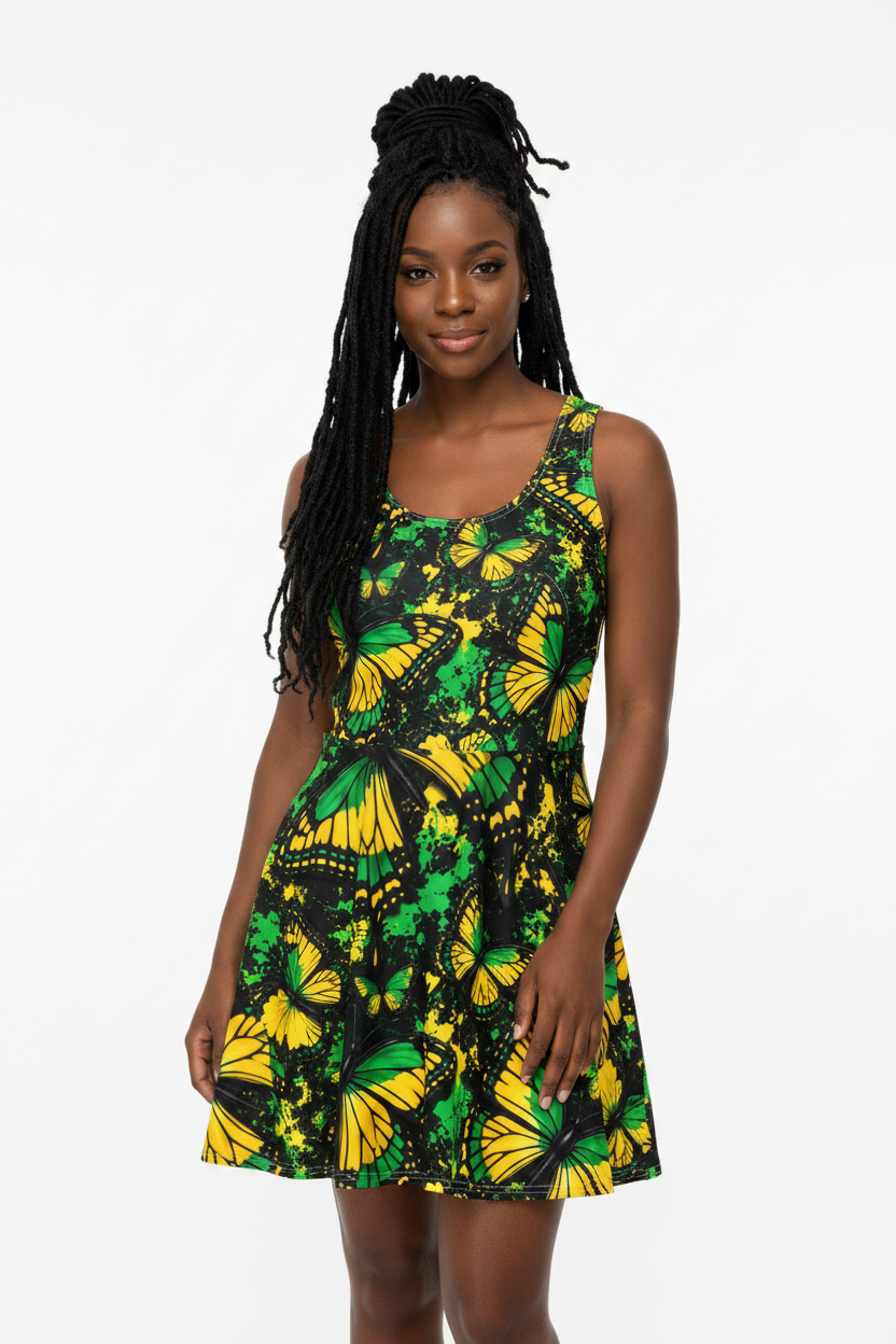 Jamaica Butterfly Garden Skater Cotton Dress