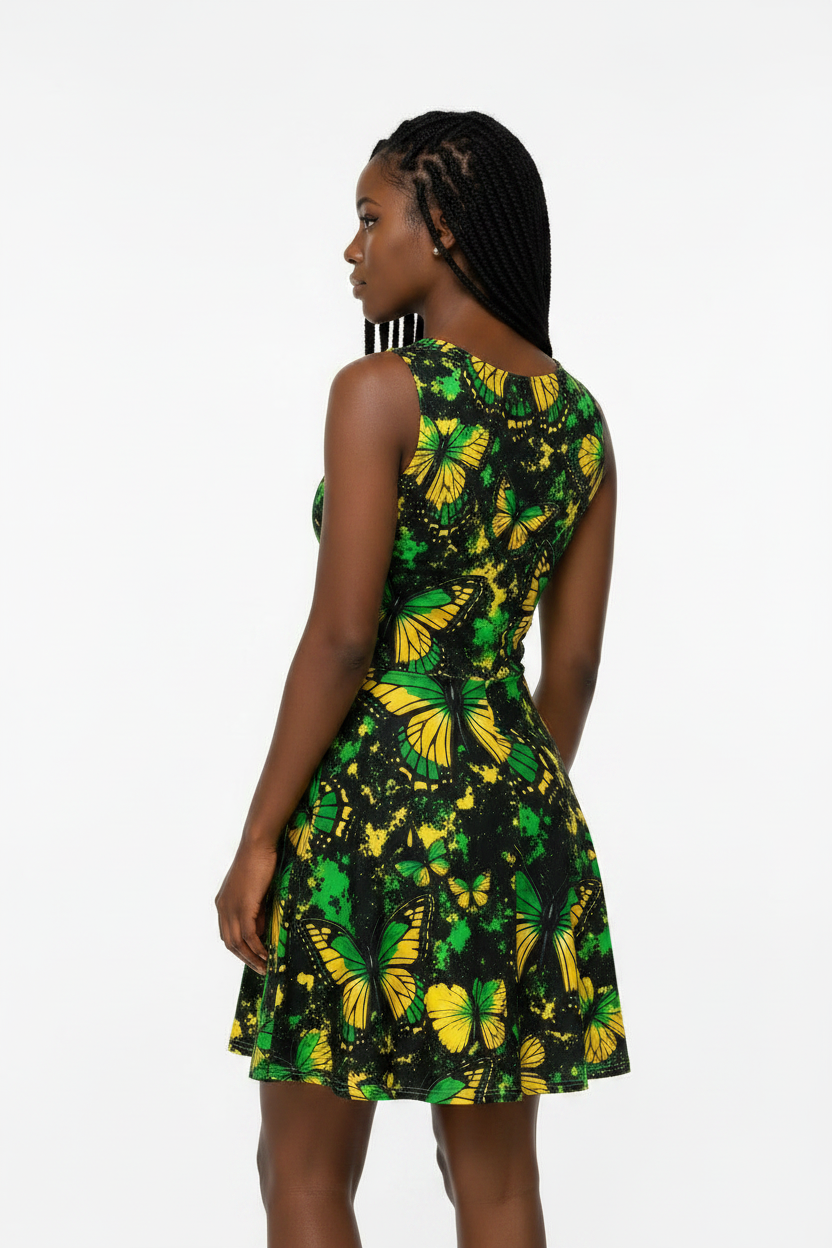 Jamaica Butterfly Garden Skater Cotton Dress
