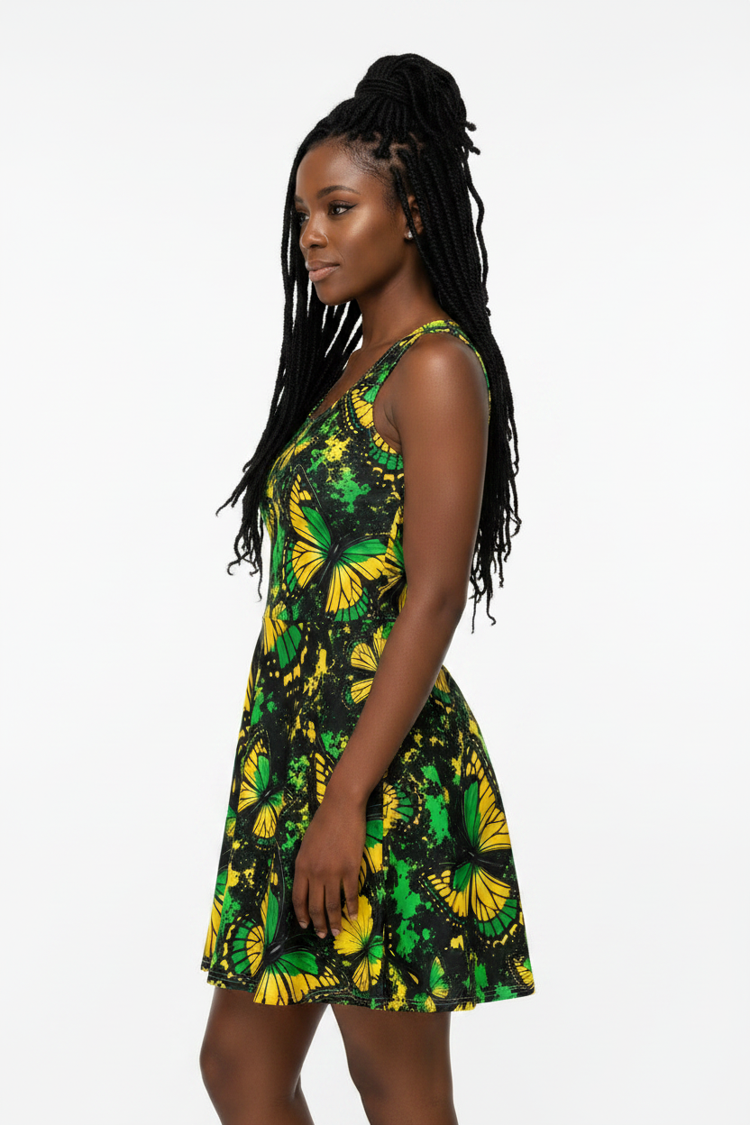 Jamaica Butterfly Garden Skater Cotton Dress