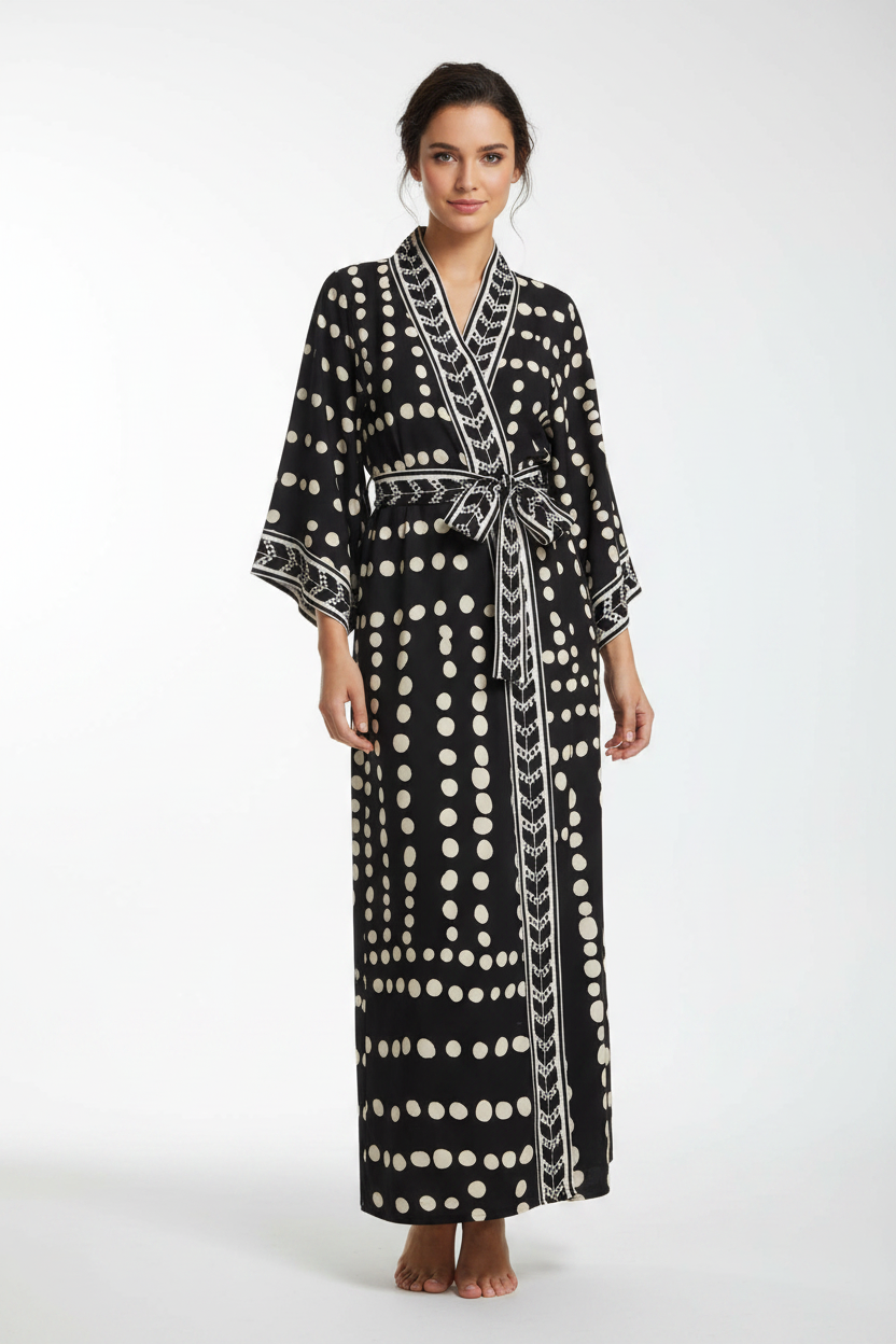 Beach Cardigan Long Sleeve Sun Protection Lace-up Printing Long Beach Wear Dress Leisure Fashion Loose Sexy Bikini Cover Up