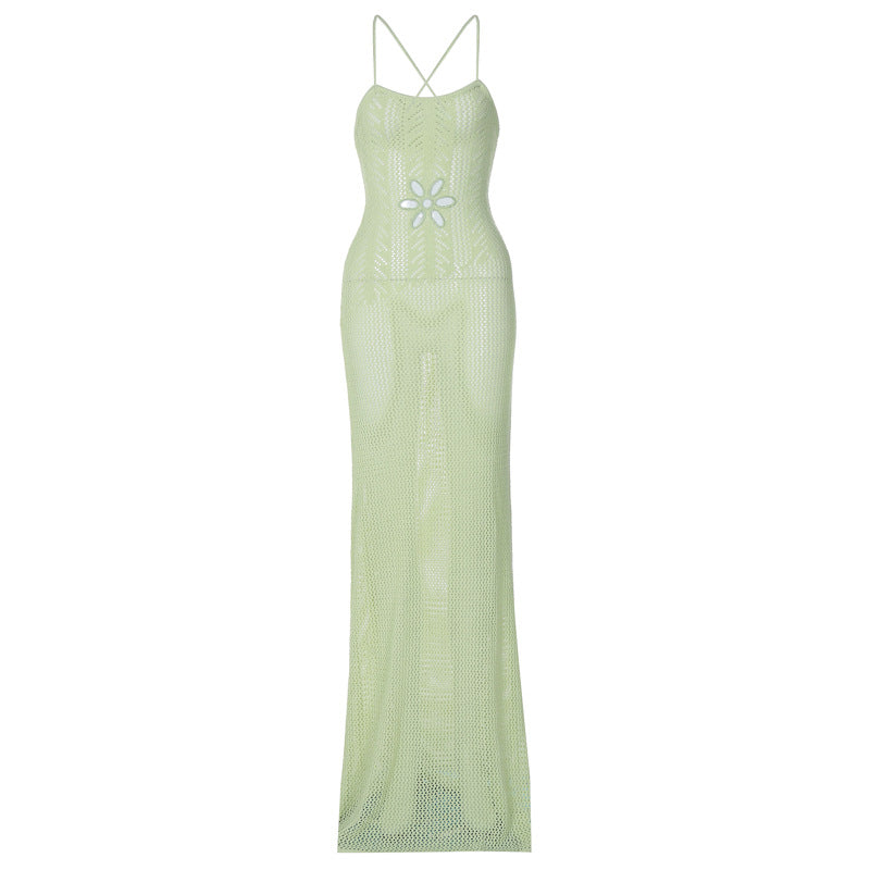 Sexy Beach Coverup Backless Knitted Hollow Sheath Dress