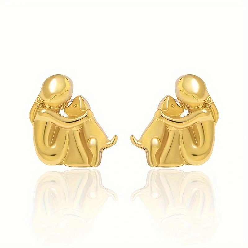 Fashion Jewelry Little Girl And Dog Hug Ear Studs