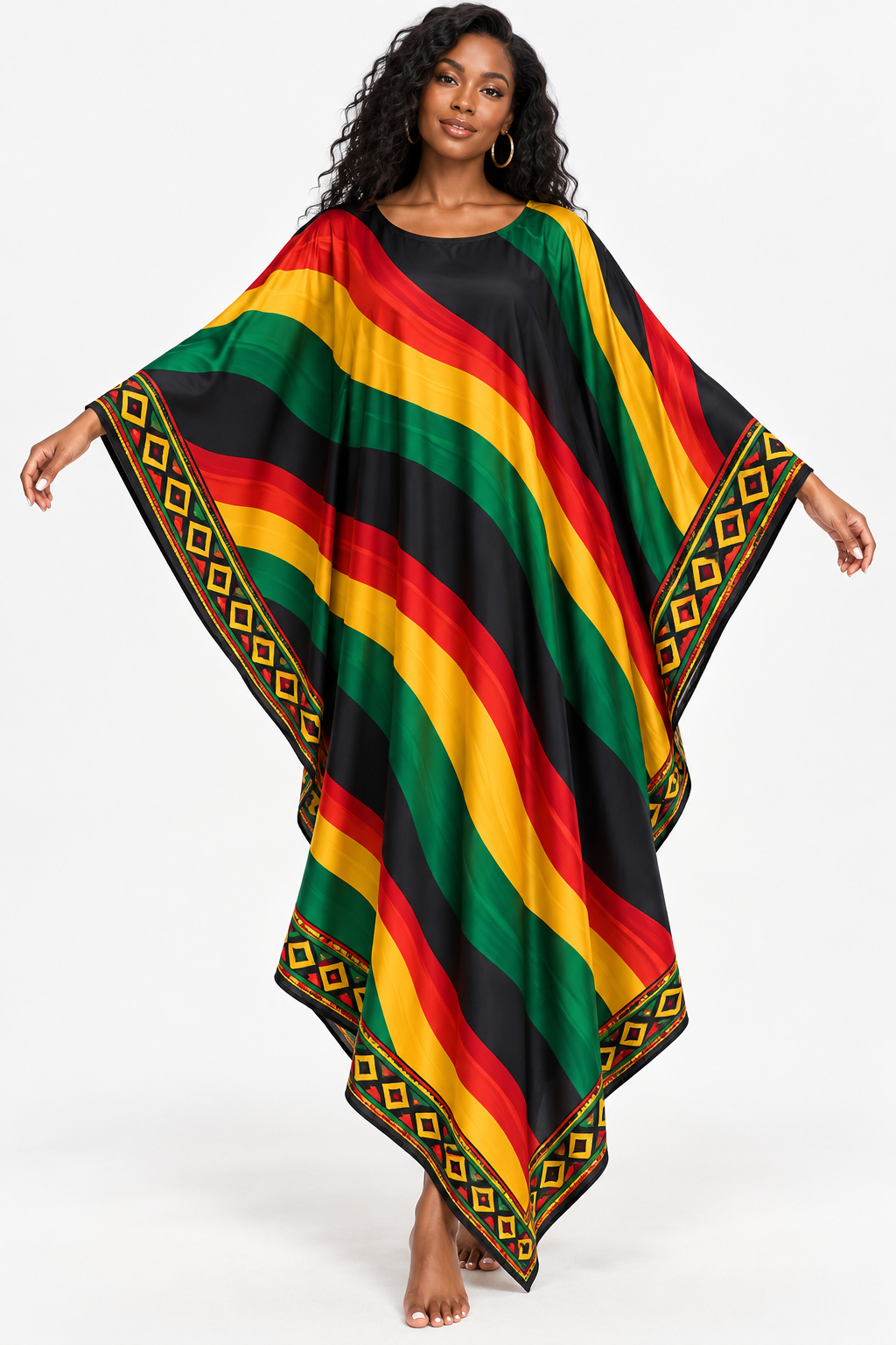 Rasta Rhythm Beach Kaftan – Red, Gold & Green Swim Cover-Up by Bronxinit Boutique