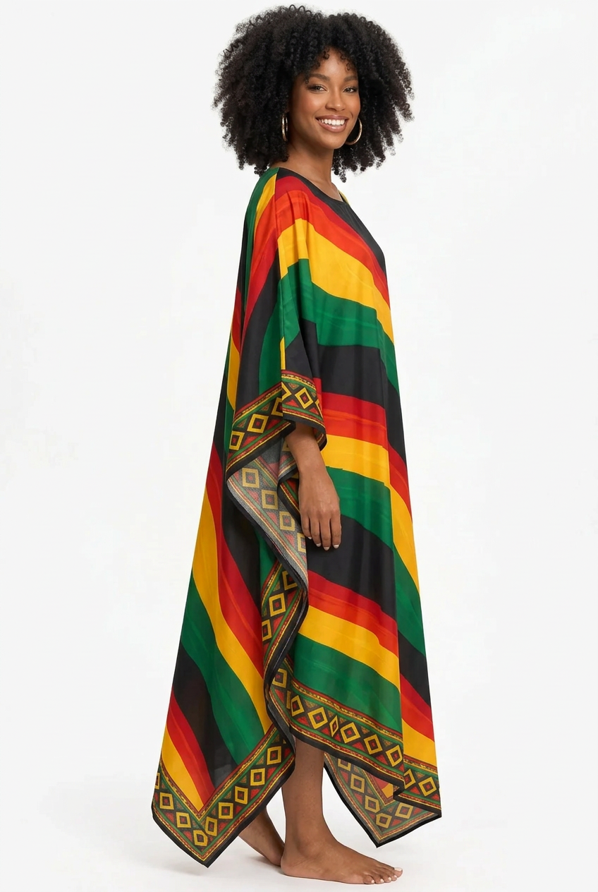 Rasta Rhythm Beach Kaftan – Red, Gold & Green Swim Cover-Up by Bronxinit Boutique