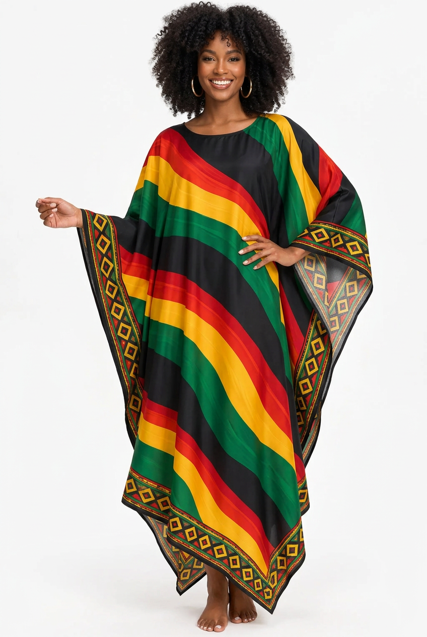 Rasta Rhythm Beach Kaftan – Red, Gold & Green Swim Cover-Up by Bronxinit Boutique