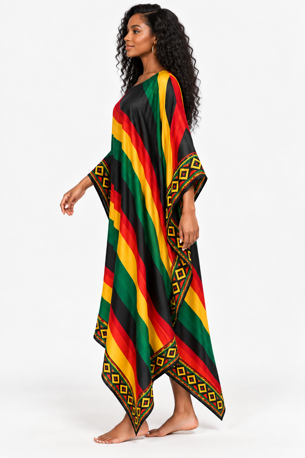 Rasta Rhythm Beach Kaftan – Red, Gold & Green Swim Cover-Up by Bronxinit Boutique