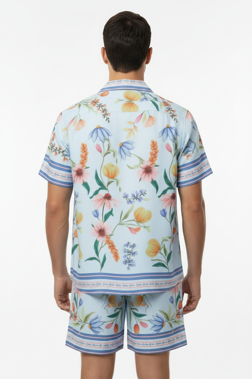 Blue Bloom Co-Ord Men Shirt and Shorts Set US Size Large