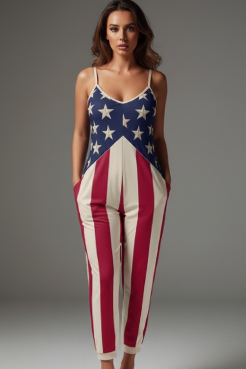 American Flag Romper Women | Patriotic Stars & Stripes 4th of July Jumpsuit