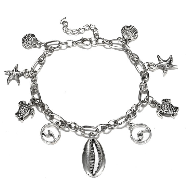 Boho Turtle & Starfish Charm Anklet Set