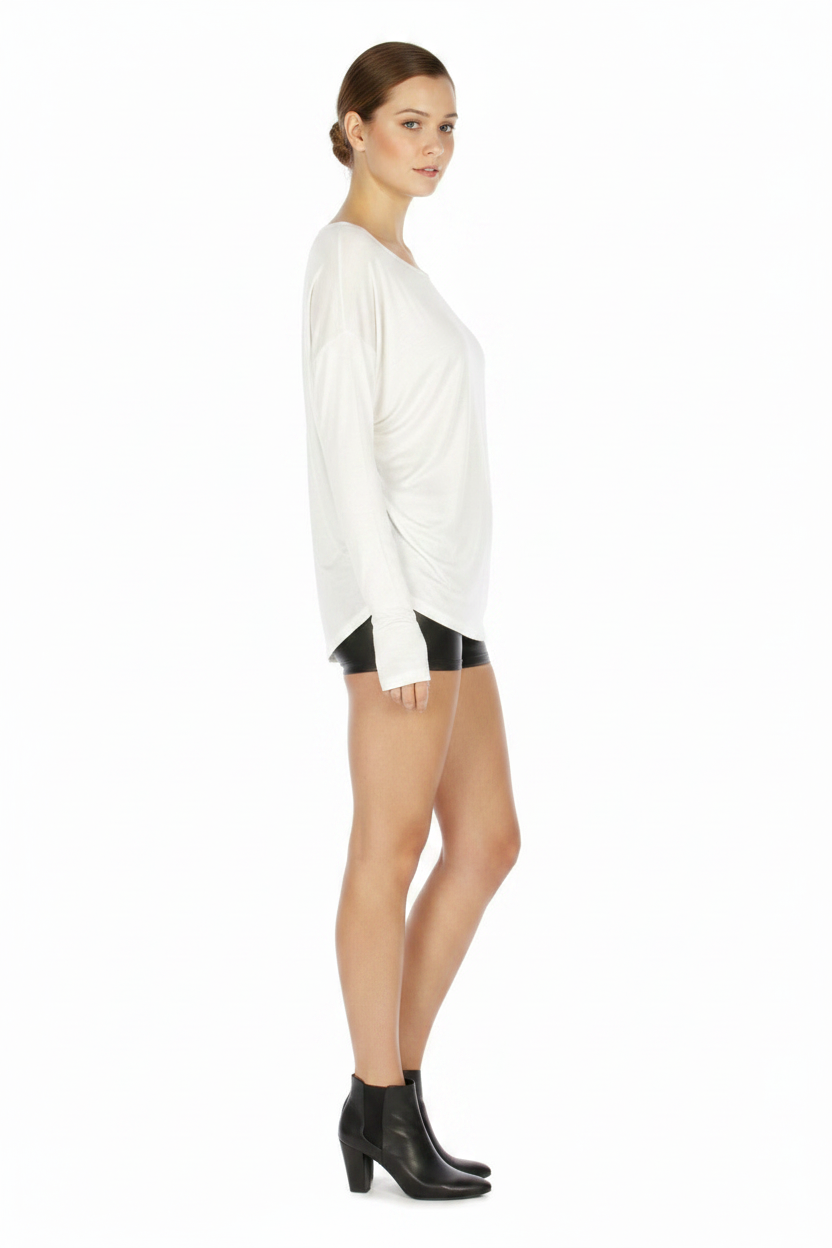 Ellie & Kate Basic Round Neck With Long Sleeve Top Off White- Large