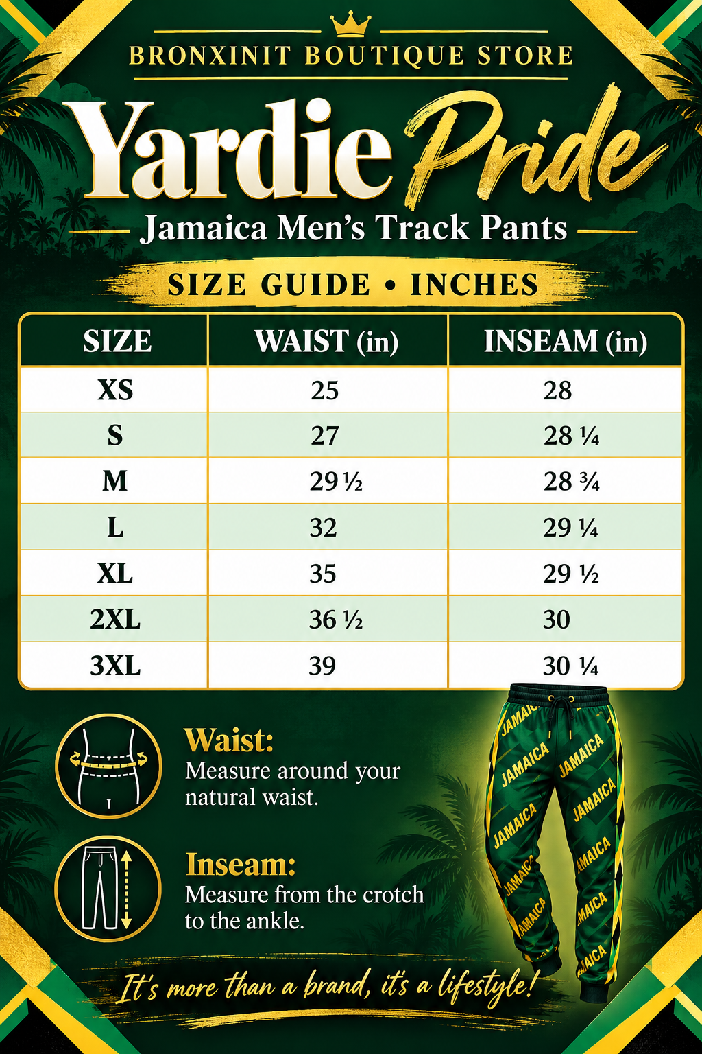 Jamaica Men’s Track Pants – Green Jamaican Print Joggers | Yardie Pride by Bronxinit