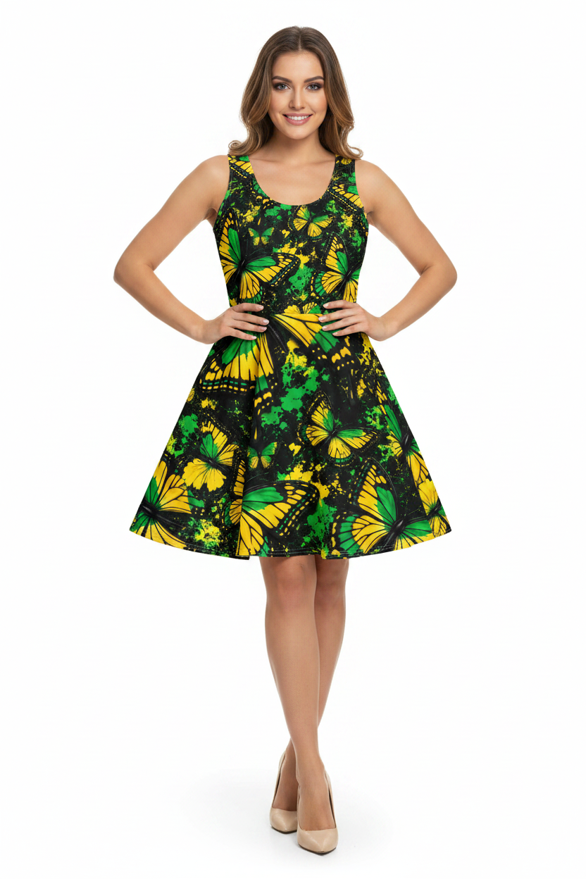Jamaica Butterfly Garden Skater Cotton Dress