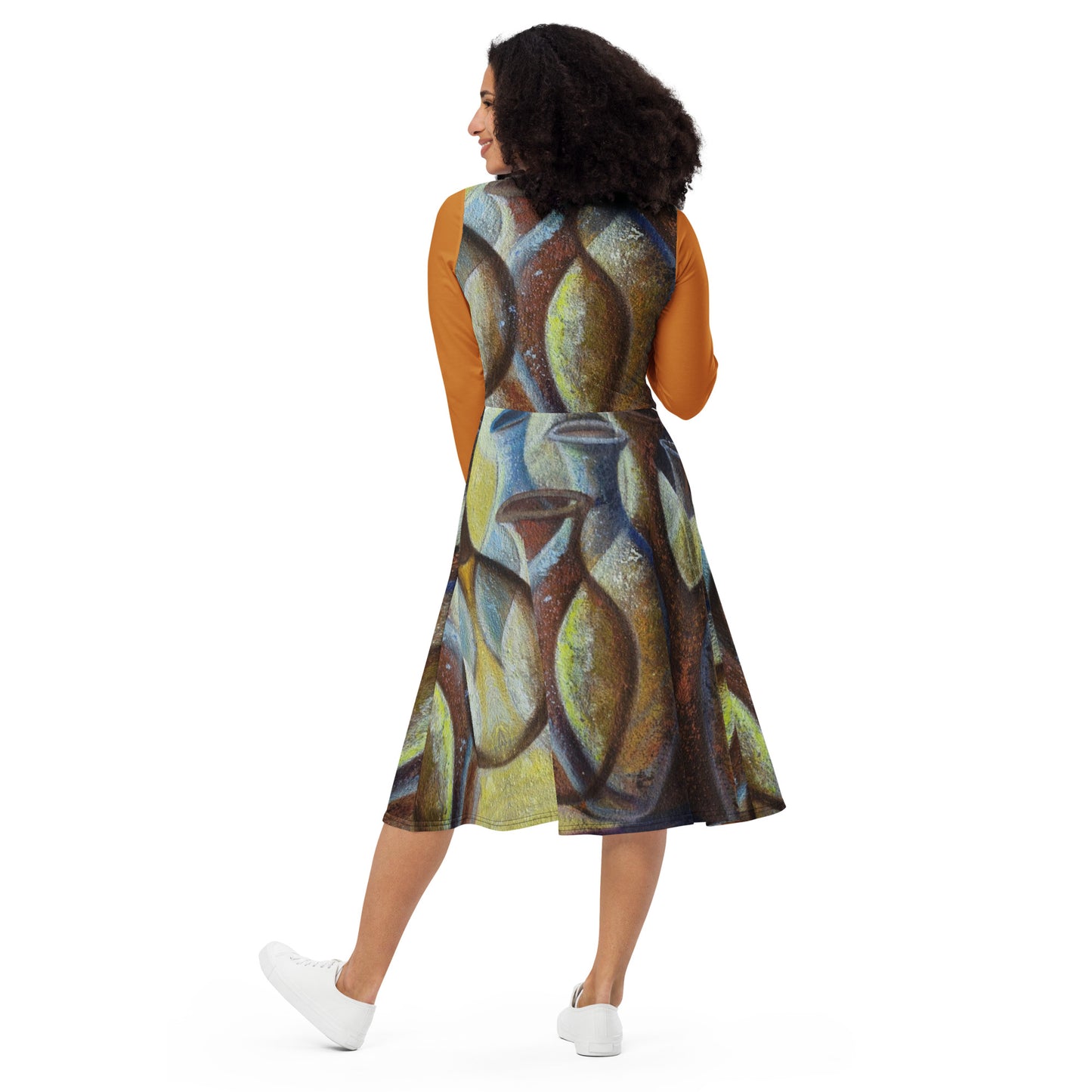 Spanish Jar Long Sleeve Midi Dress